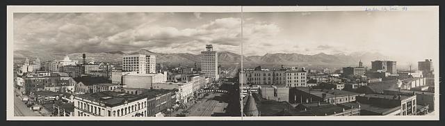 Panoramic cityscape photograph of Salt Lake City, Utah