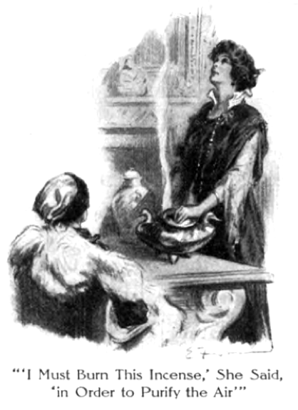 Illustration of Benzecry watching someone burn incense.