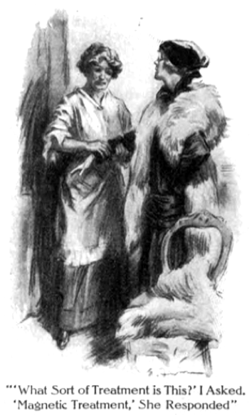 Illustration of Benzecry learning about a person's magnetic treatment.