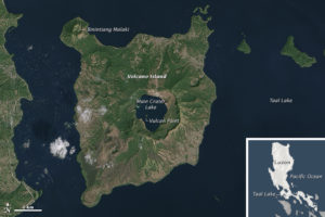 Satellite image of Taal Volcano with map