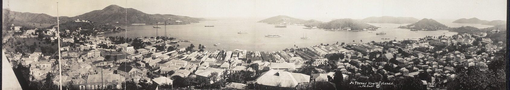 Black and white panorama photograph of St. Thomas