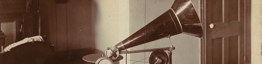 Black and white photograph of a gramophone